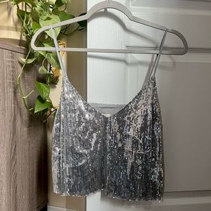 Silver sequin “a new day” top